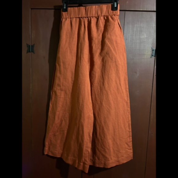 NWOT Urban Outfitters Linen Tie Front Wide Leg Cropped Pants Rust Orange Size S - Picture 10 of 16